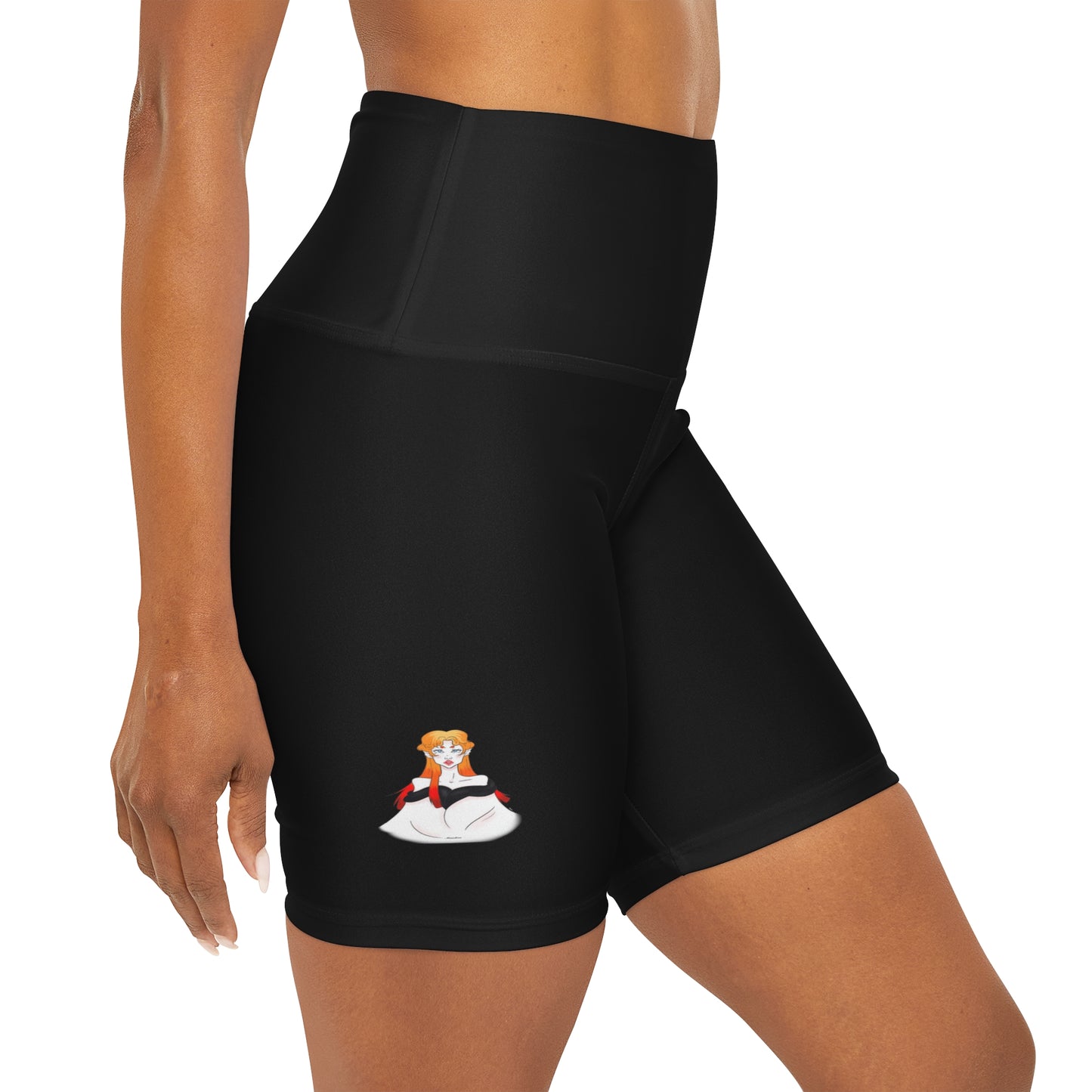 Anna | Black | Right & Left Side | High Waisted Yoga Shorts (AOP)