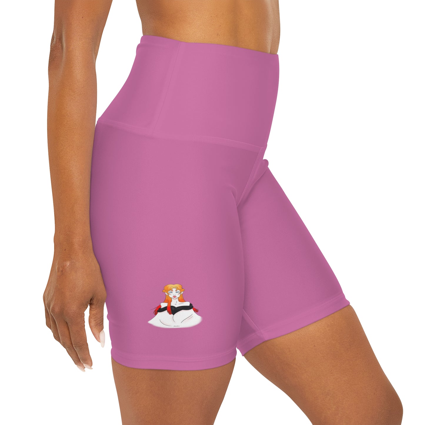 Anna | Light Pink | Front Only | High Waisted Yoga Shorts (AOP)